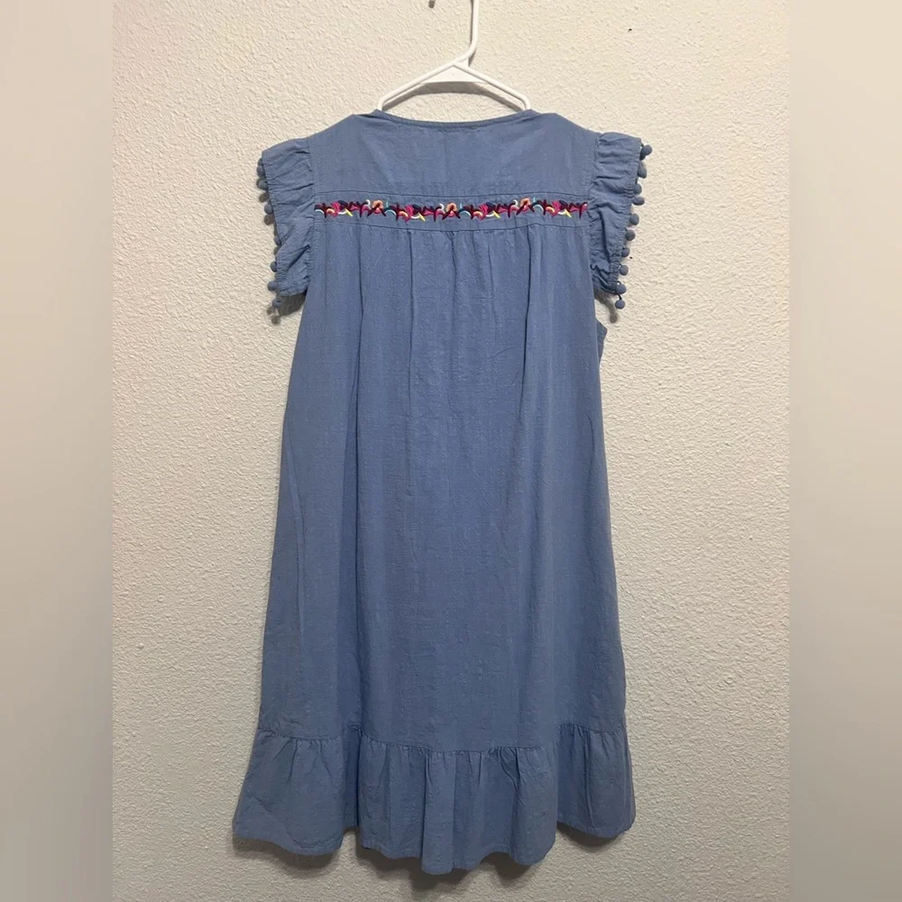 Blue Ruffled Sundress with Embellished Crew Neck - Picture 6 of 7